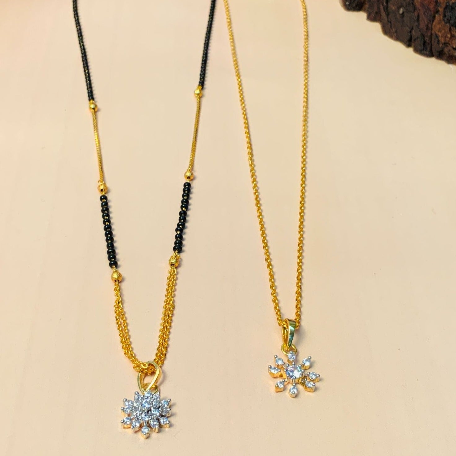 High Quality Gold Plated American Diamond Mangalsutra & Pendant Chain Combo