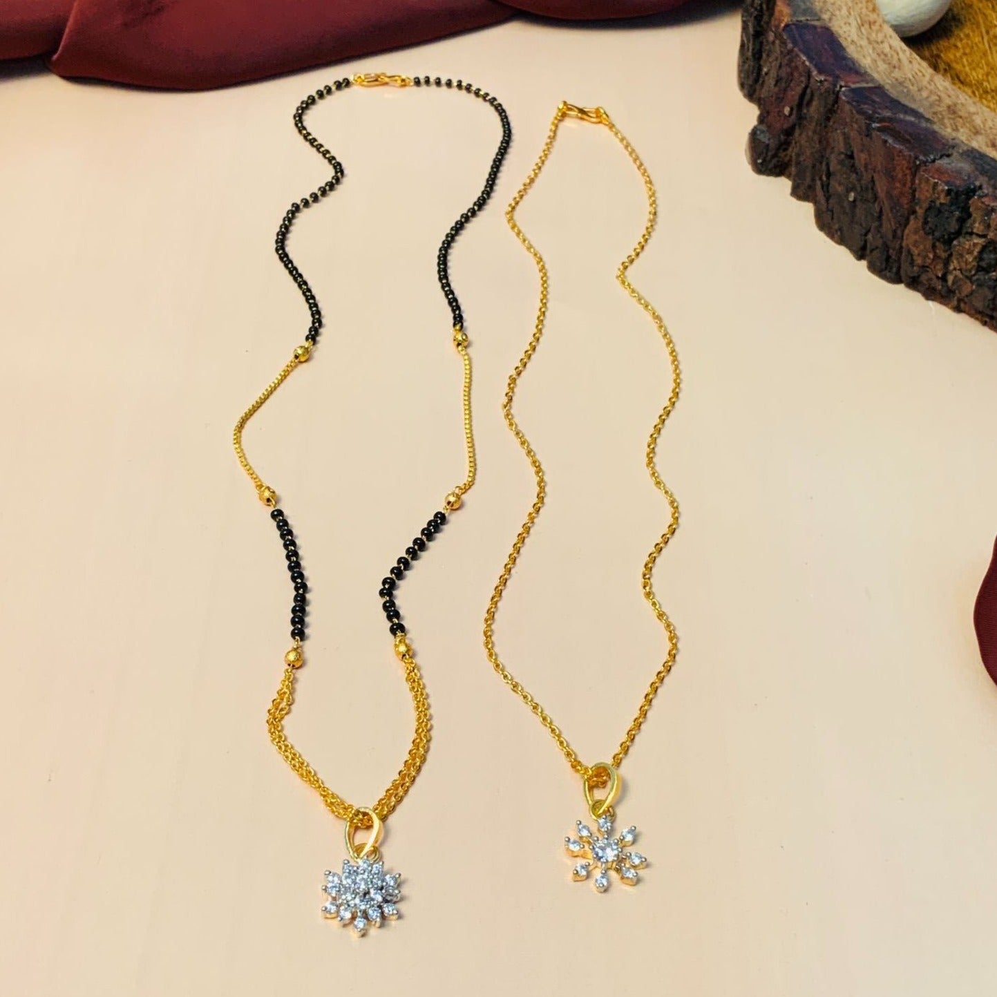 High Quality Gold Plated American Diamond Mangalsutra & Pendant Chain Combo