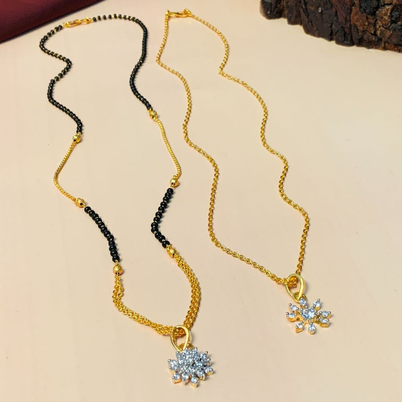 High Quality Gold Plated American Diamond Mangalsutra & Pendant Chain Combo