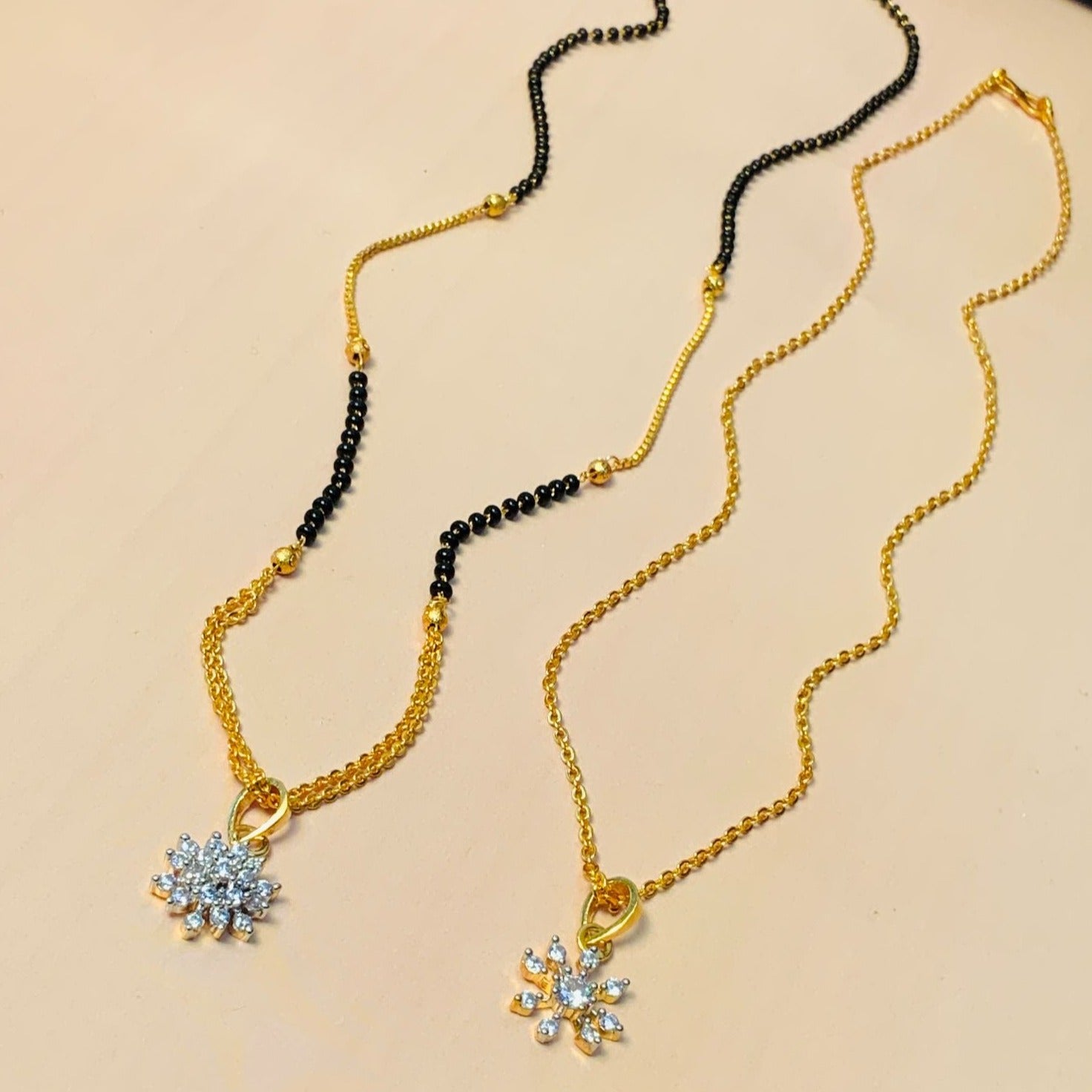 High Quality Gold Plated American Diamond Mangalsutra & Pendant Chain Combo