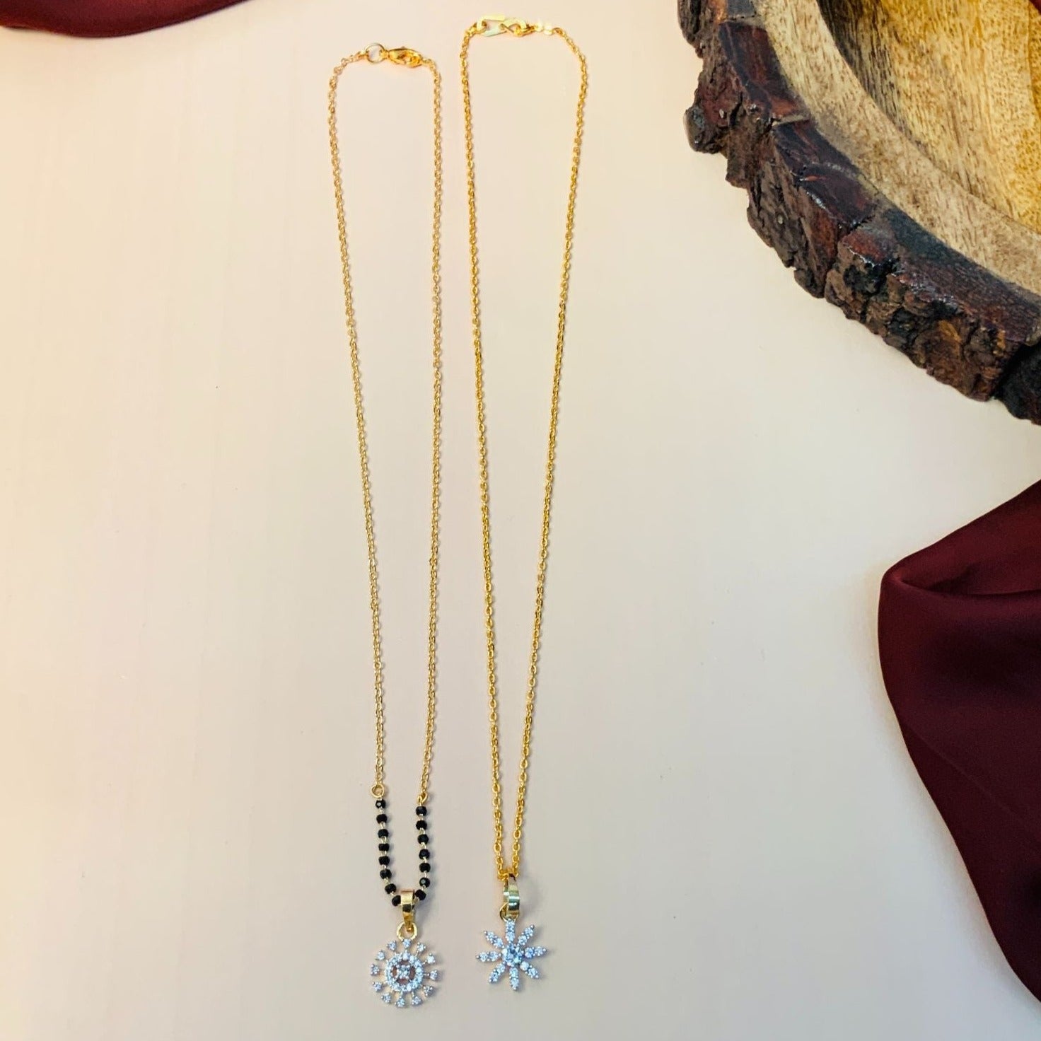 Fascinating Gold Plated American Diamond Mangalsutra & Pendant Chain Combo - Abdesignsjewellery