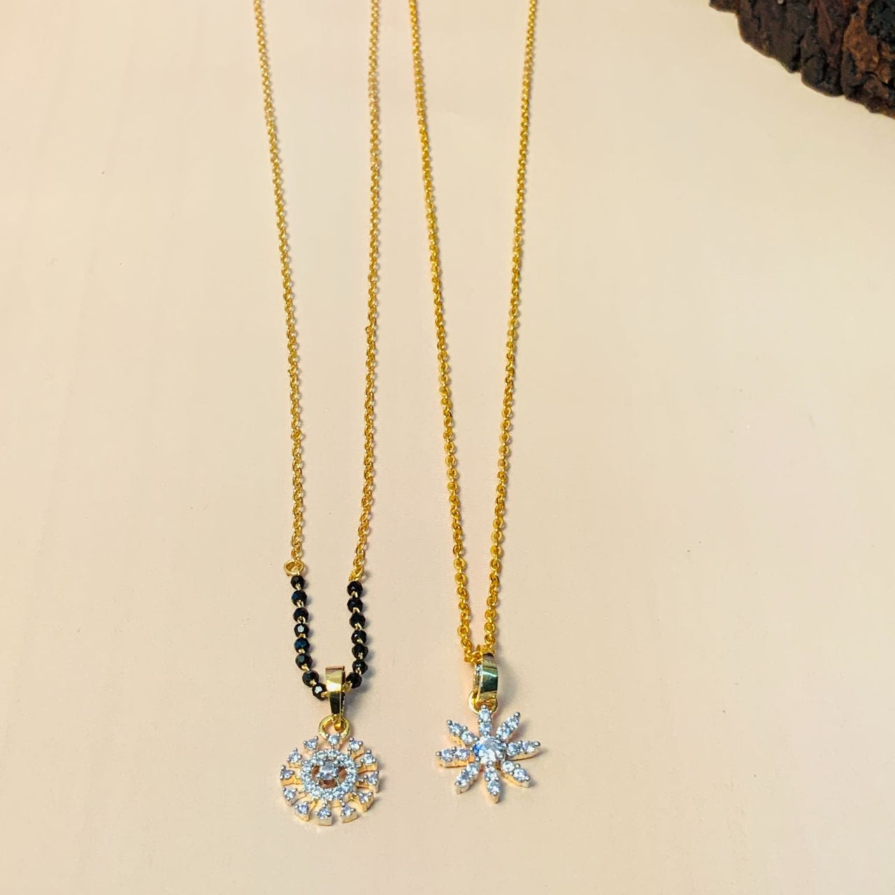 Fascinating Gold Plated American Diamond Mangalsutra & Pendant Chain Combo - Abdesignsjewellery