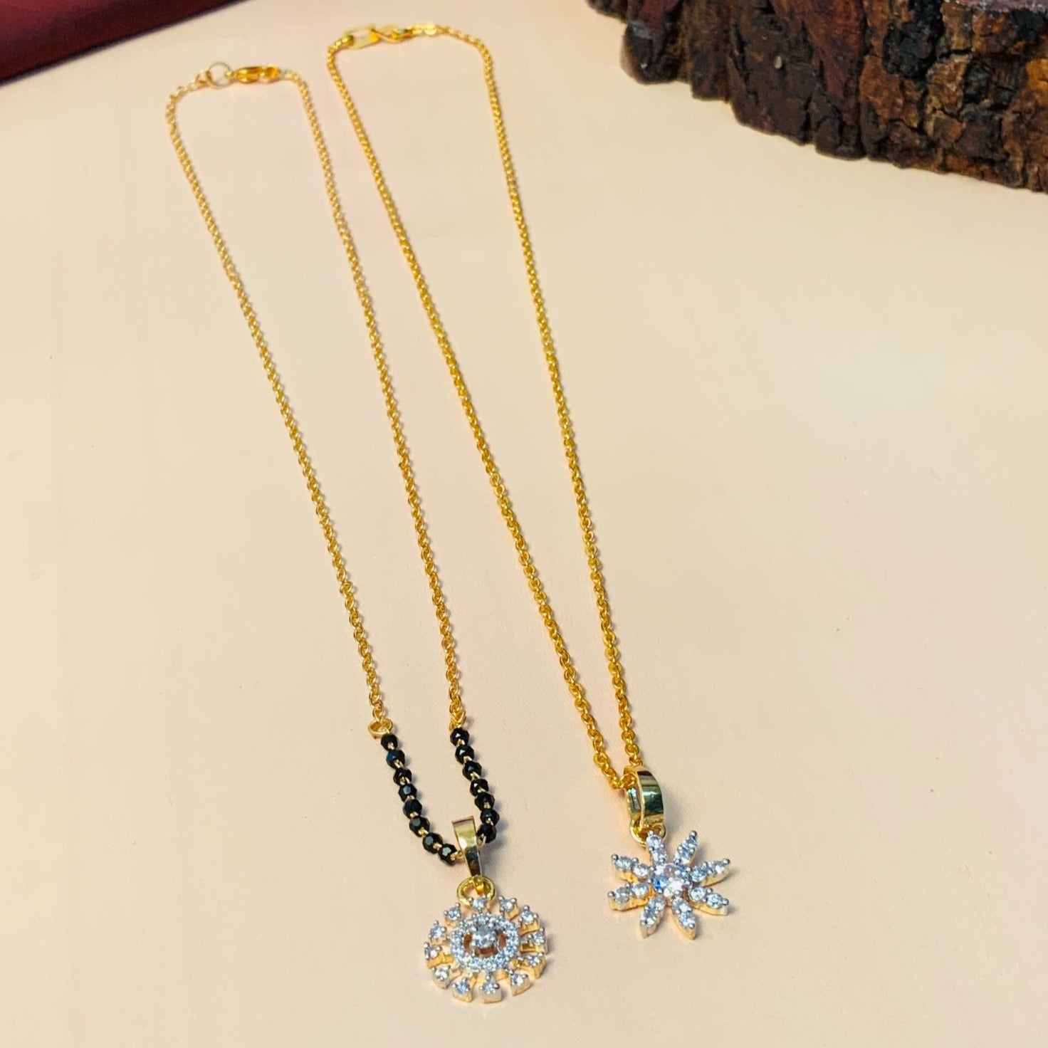 Fascinating Gold Plated American Diamond Mangalsutra & Pendant Chain Combo - Abdesignsjewellery