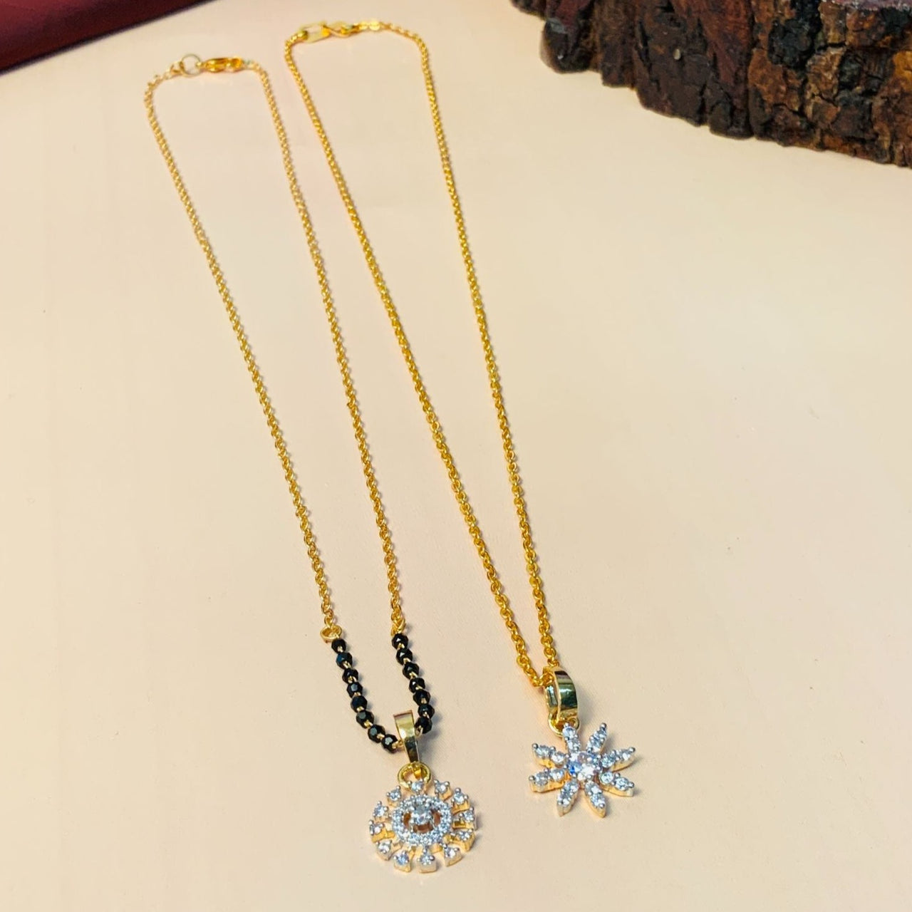Fascinating Gold Plated American Diamond Mangalsutra & Pendant Chain Combo
