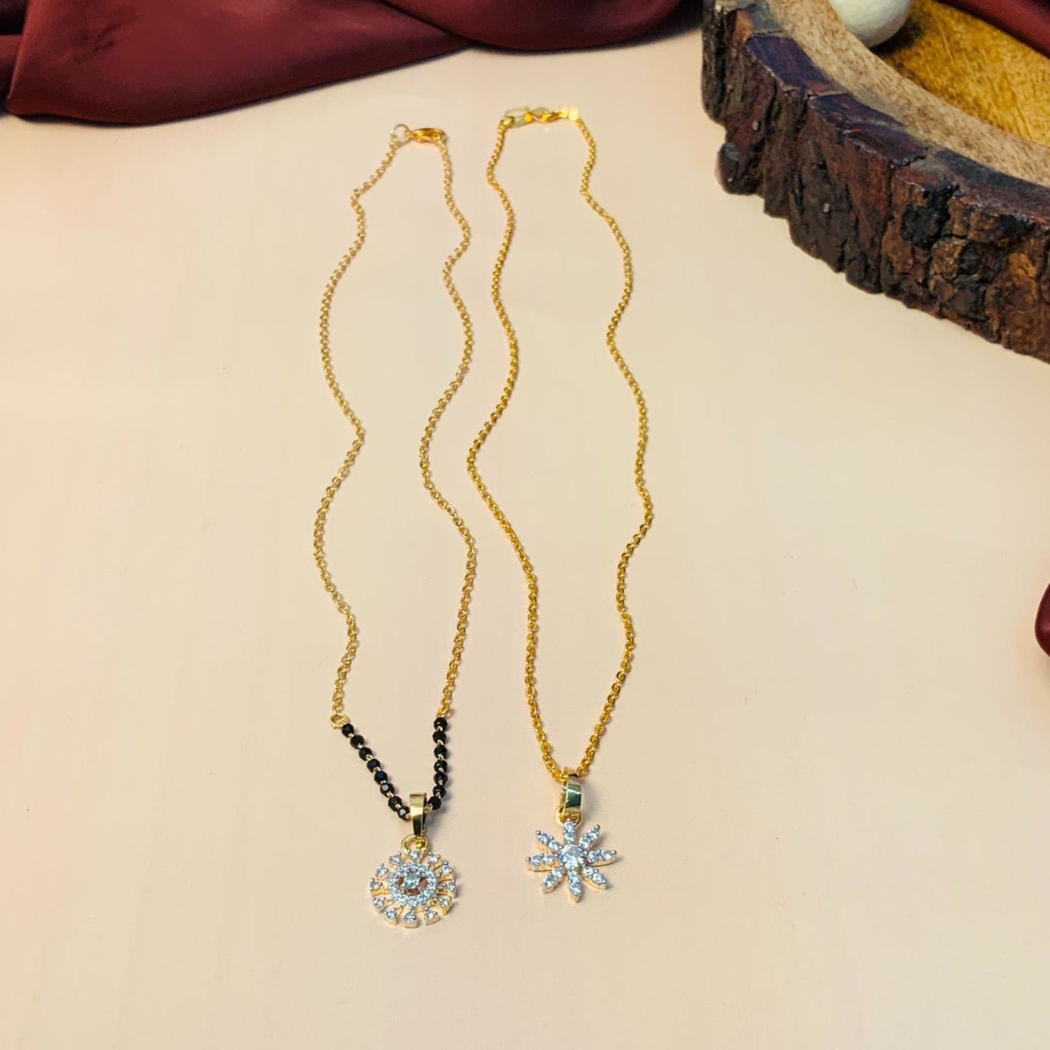 Fascinating Gold Plated American Diamond Mangalsutra & Pendant Chain Combo - Abdesignsjewellery