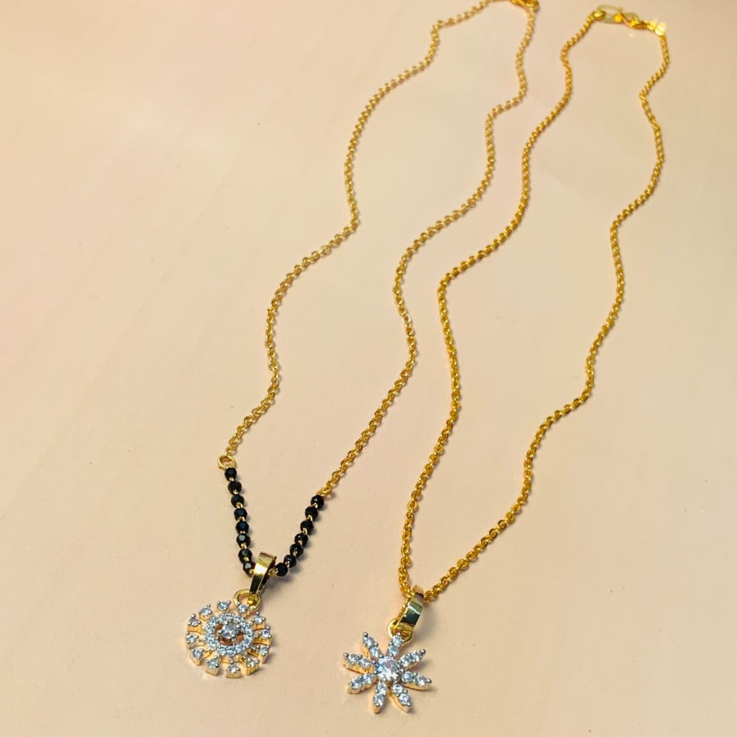 Fascinating Gold Plated American Diamond Mangalsutra & Pendant Chain Combo - Abdesignsjewellery