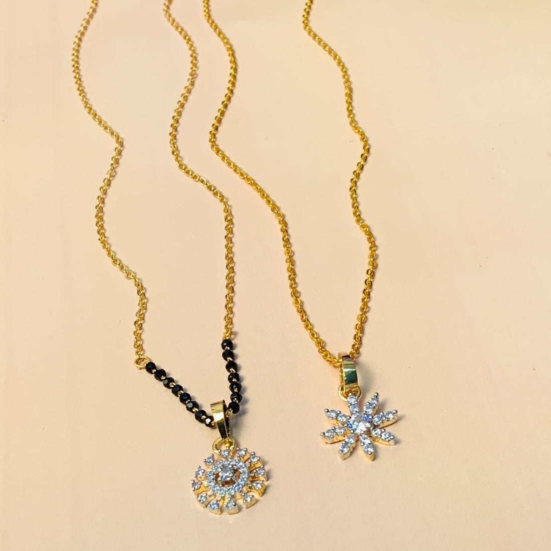 Fascinating Gold Plated American Diamond Mangalsutra & Pendant Chain Combo - Abdesignsjewellery