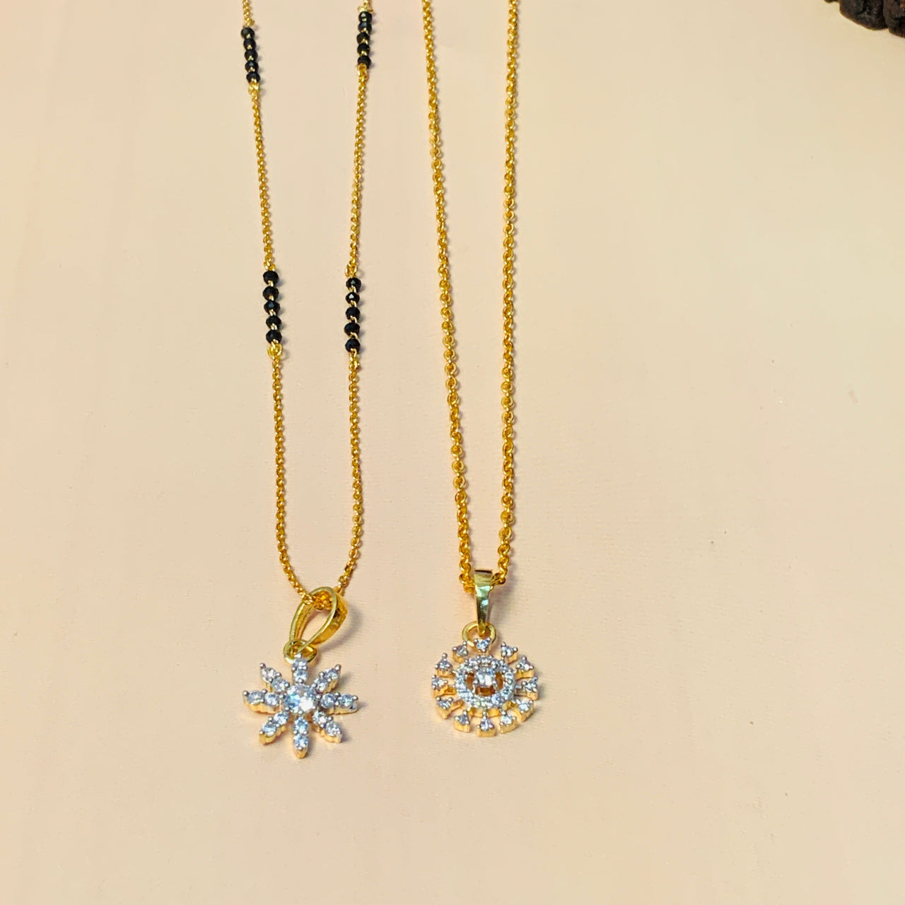 Sophisticated Gold Plated American Diamond Mangalsutra & Pendant Chain Combo