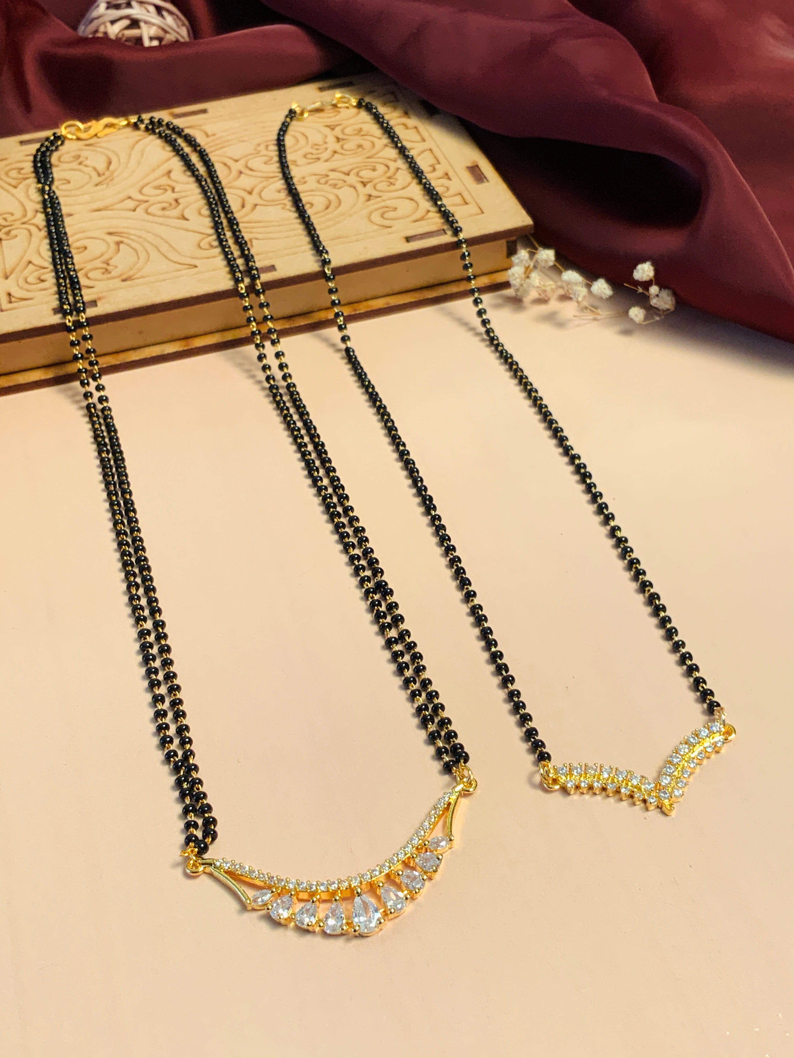 Precious Gold Plated American Diamond Mangalsutra Combo