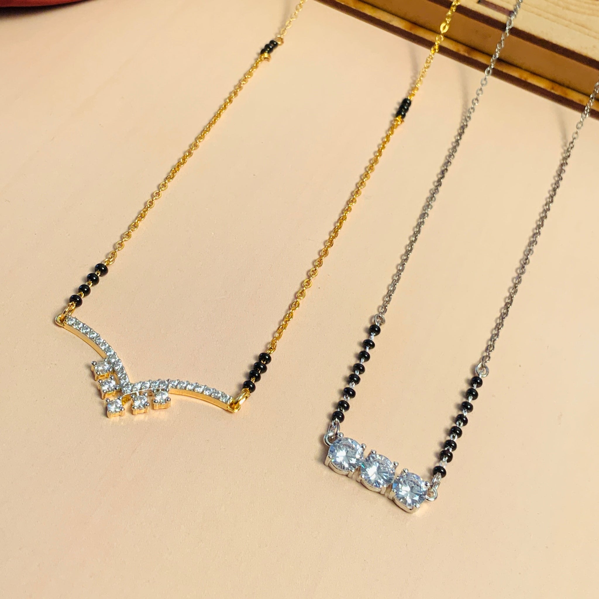Sparkling Gold Plated American Diamond Mangalsutra Combo