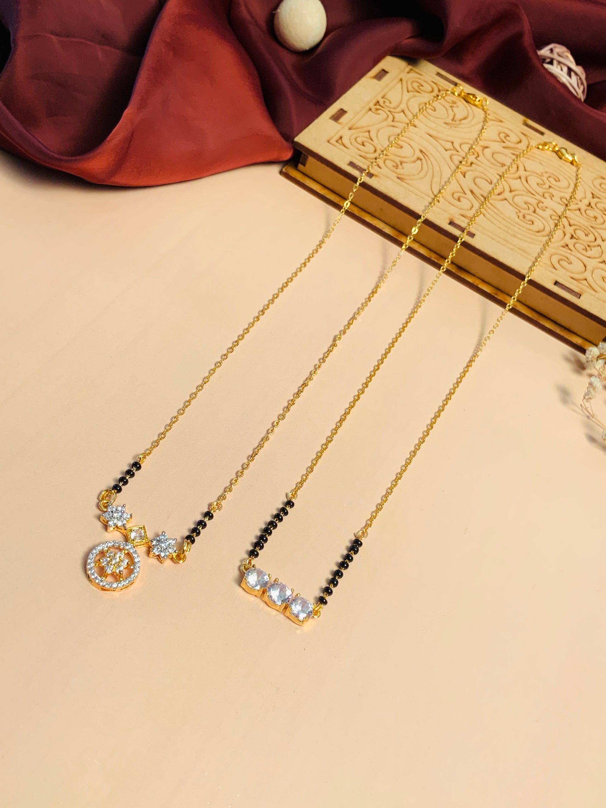 Mesmerizing Gold Plated American Diamond Mangalsutra Combo - mangalsutra by Abdesigns Jewellery