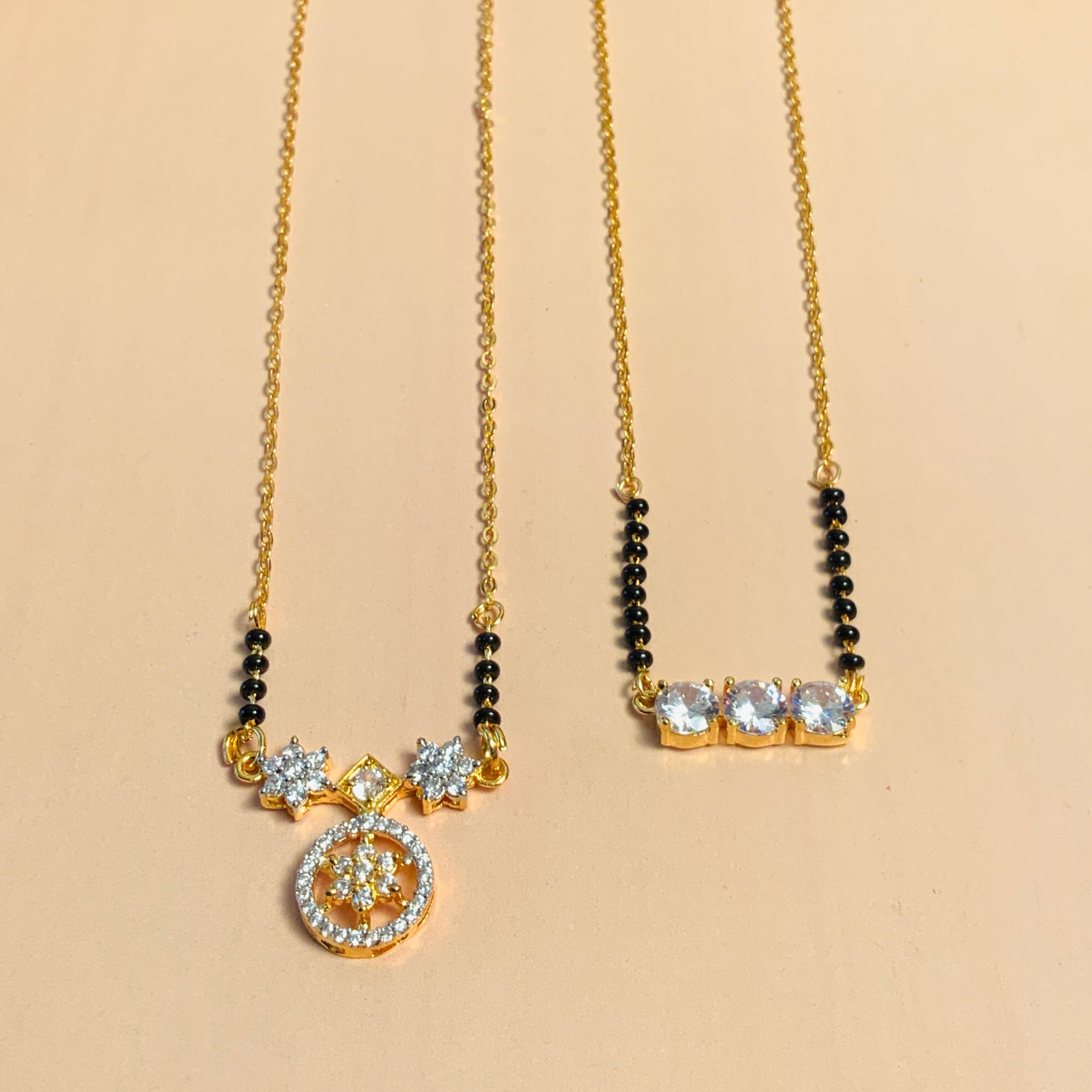 Mesmerizing Gold Plated American Diamond Mangalsutra Combo - mangalsutra by Abdesigns Jewellery