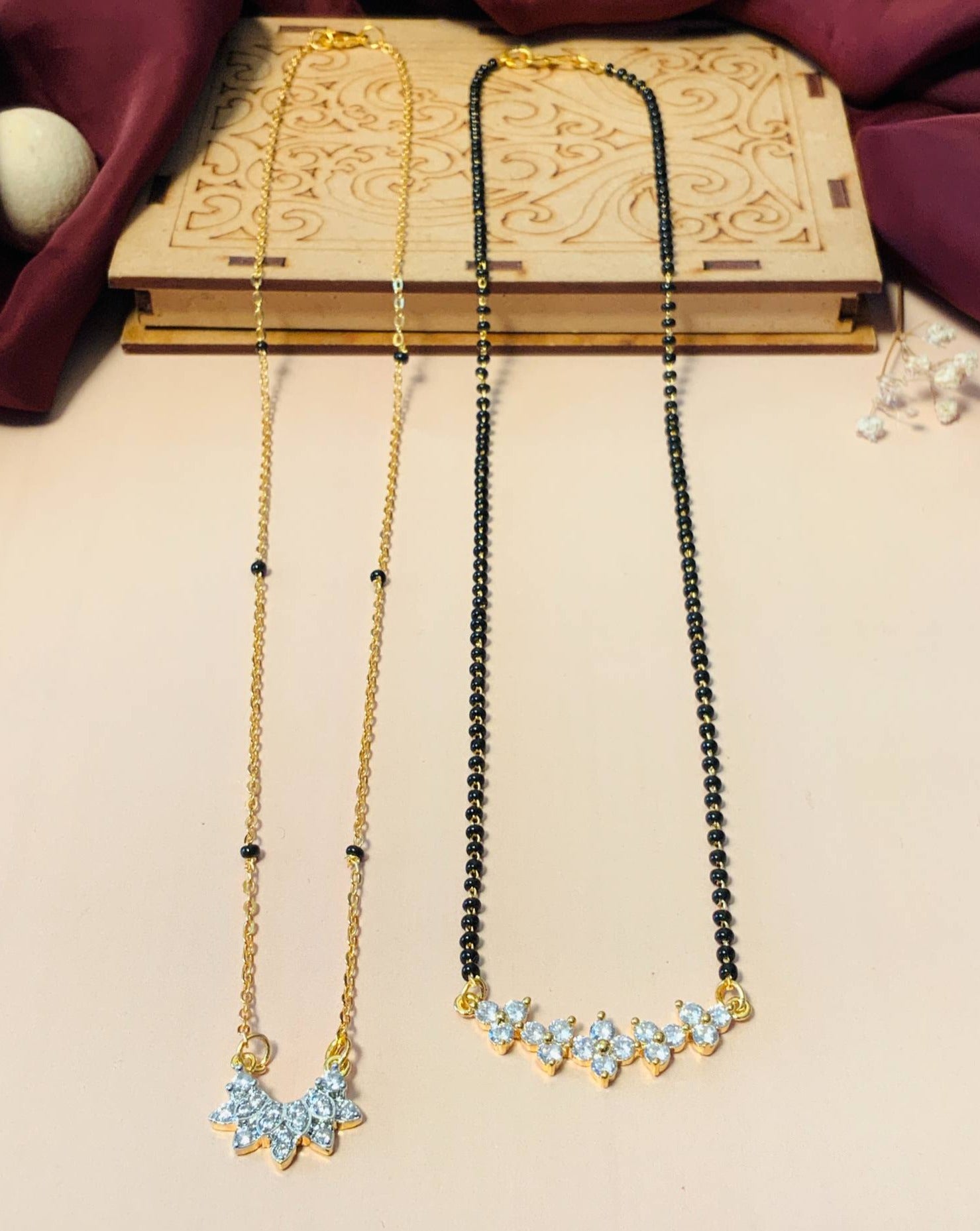 Contemporary Gold Plated American Diamond Mangalsutra Combo - Abdesignsjewellery