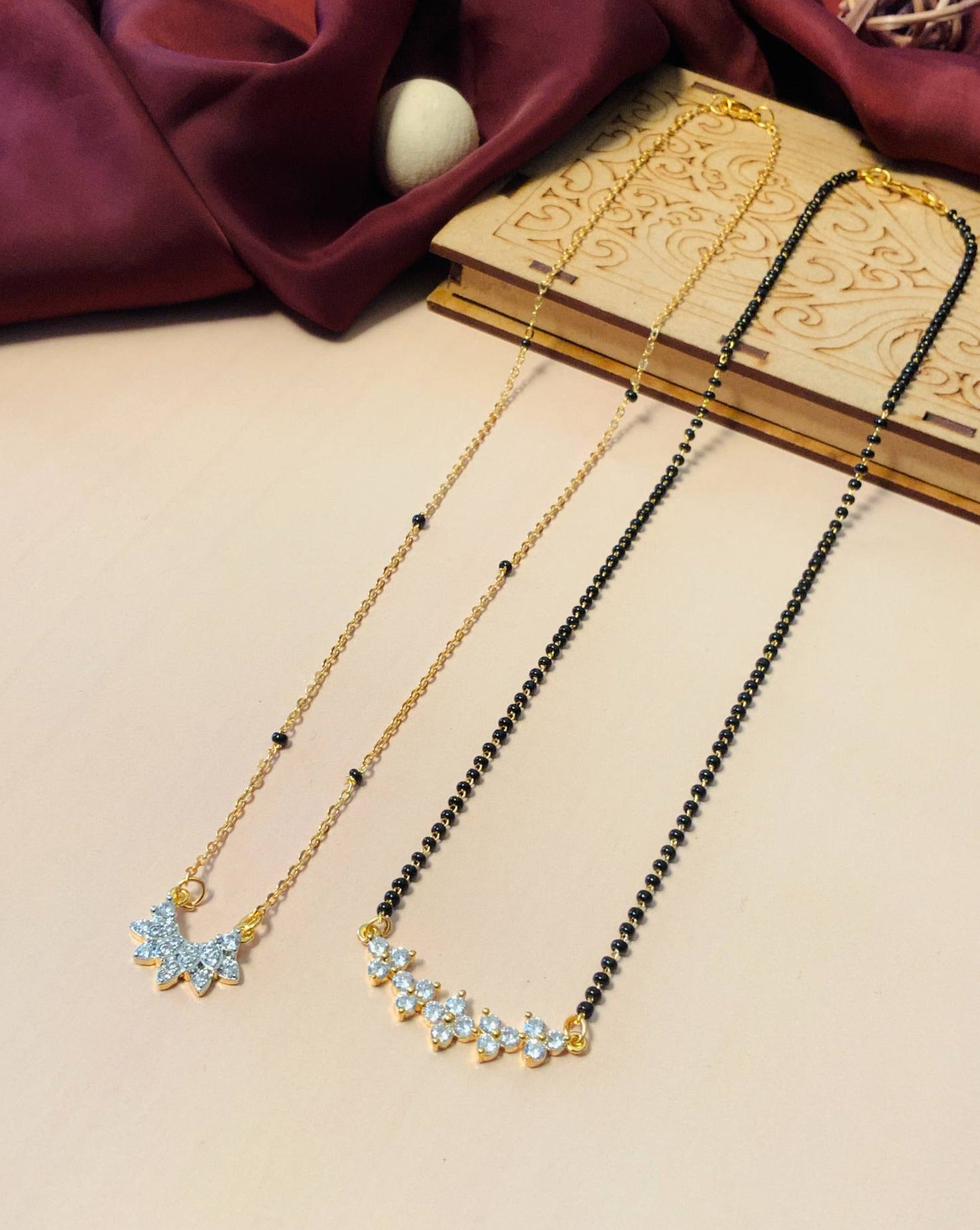 Contemporary Gold Plated American Diamond Mangalsutra Combo - Abdesignsjewellery