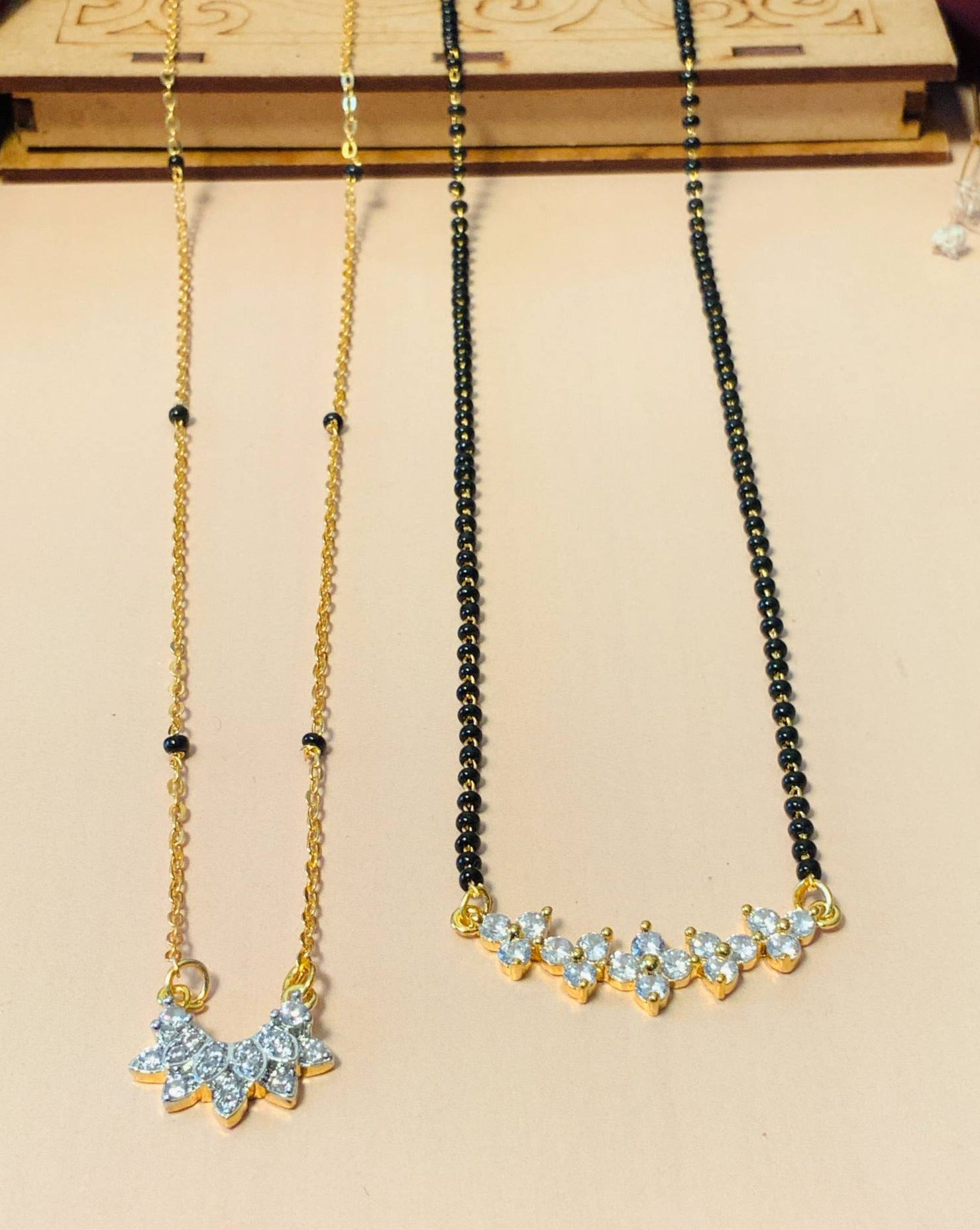 Contemporary Gold Plated American Diamond Mangalsutra Combo - Abdesignsjewellery