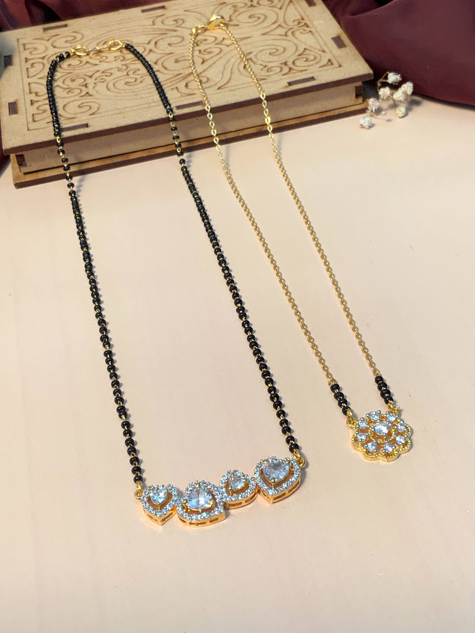 Bold Gold Plated American Diamond Mangalsutra Combo - Abdesignsjewellery