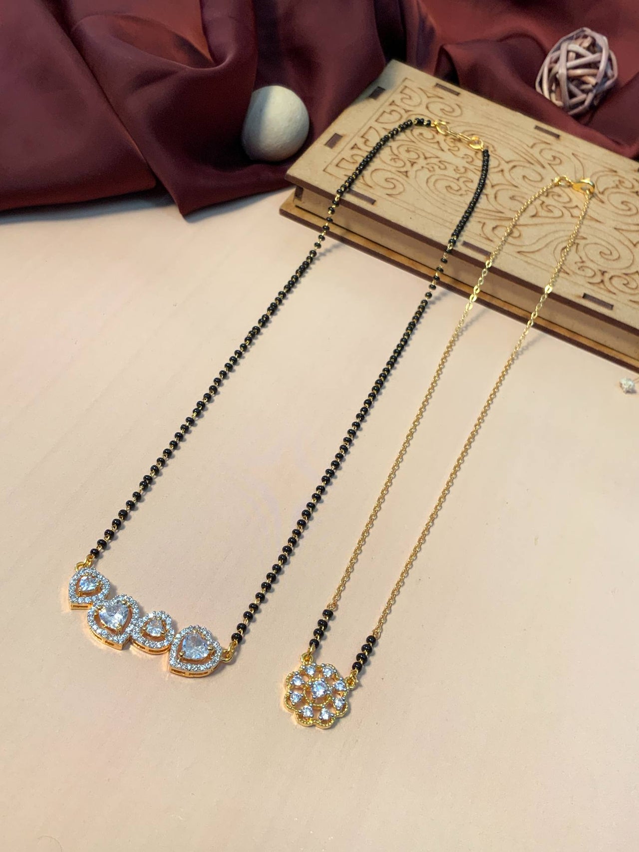 Bold Gold Plated American Diamond Mangalsutra Combo - Abdesignsjewellery