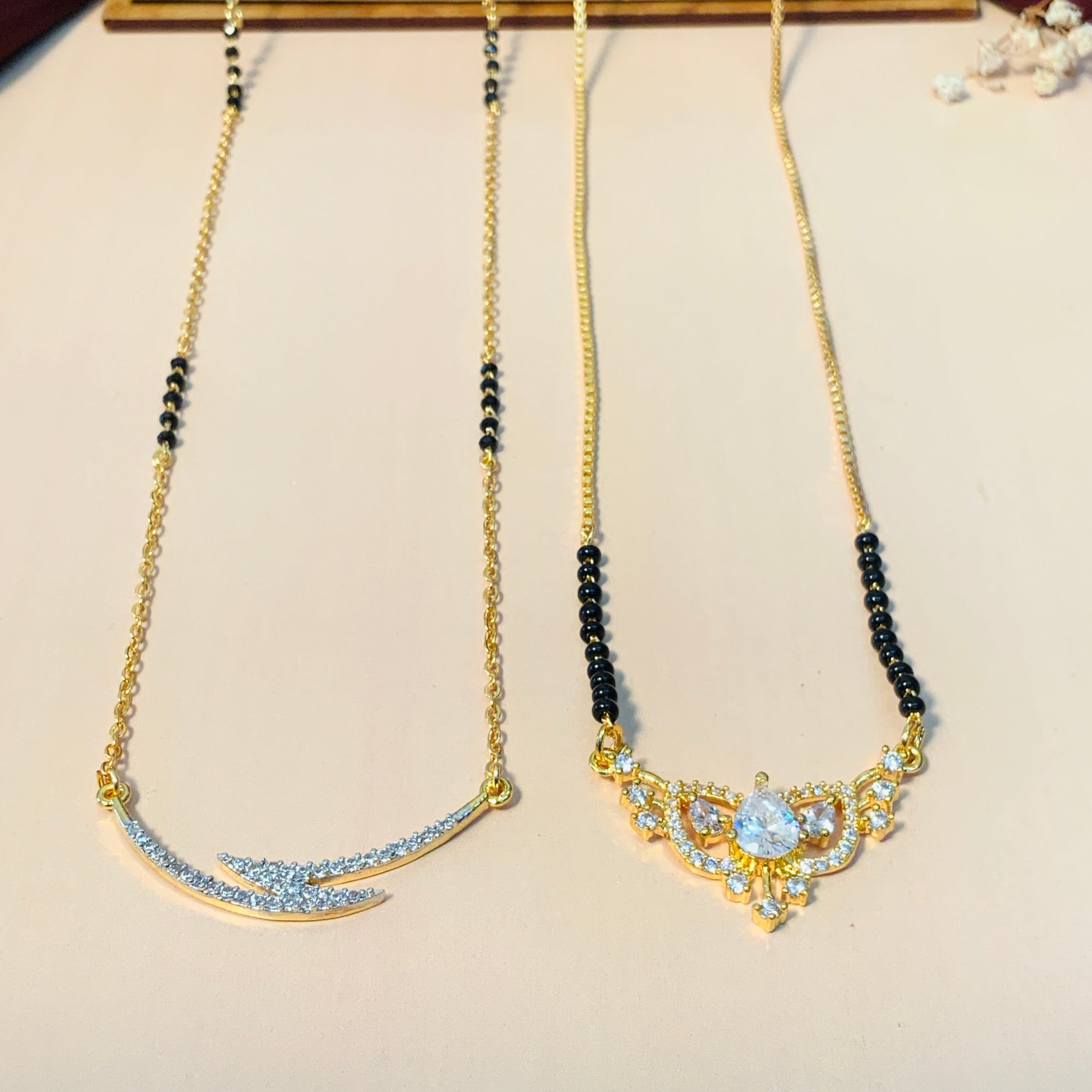 Sparkling Gold Plated American Diamond Mangalsutra Combo