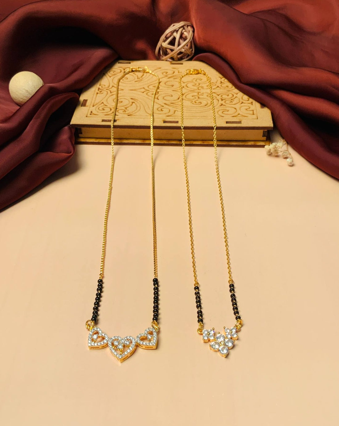 Contemporary Gold Plated American Diamond Mangalsutra Combo - Abdesignsjewellery