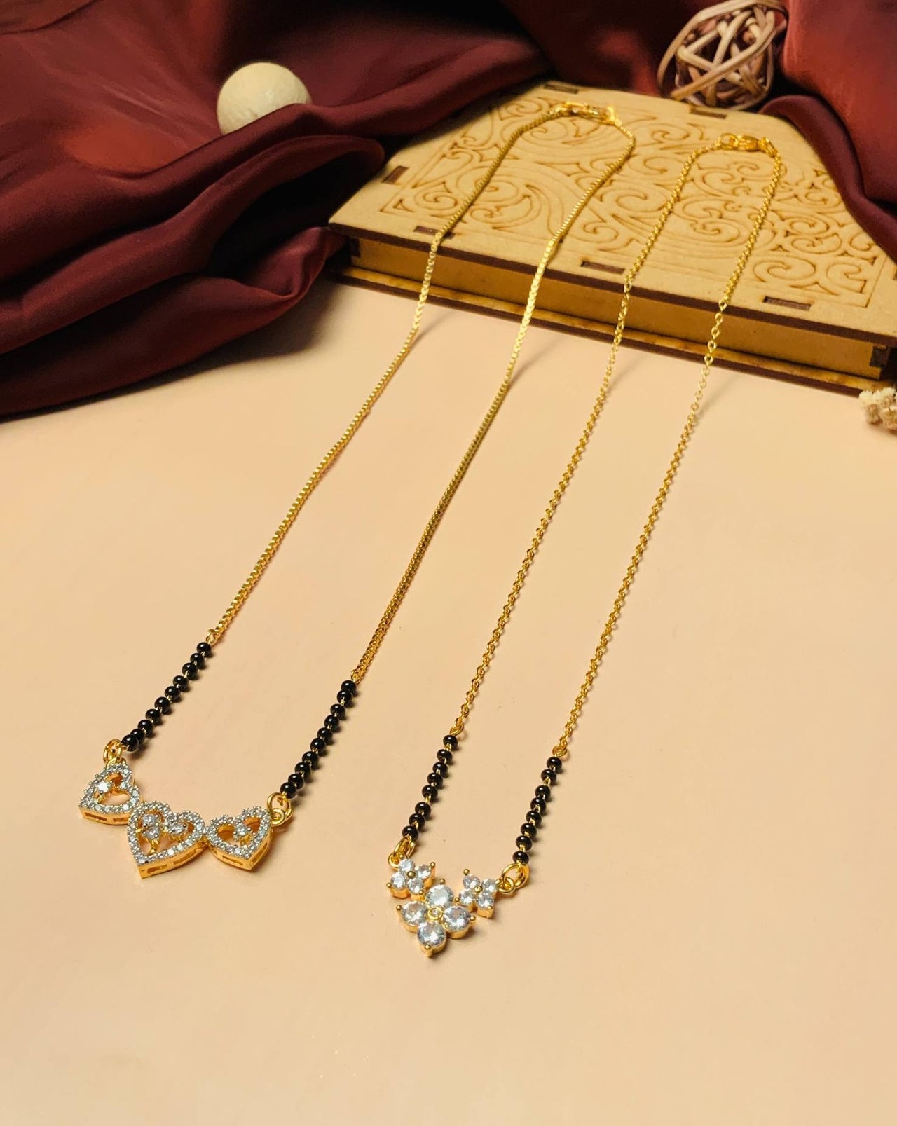 Contemporary Gold Plated American Diamond Mangalsutra Combo - Abdesignsjewellery