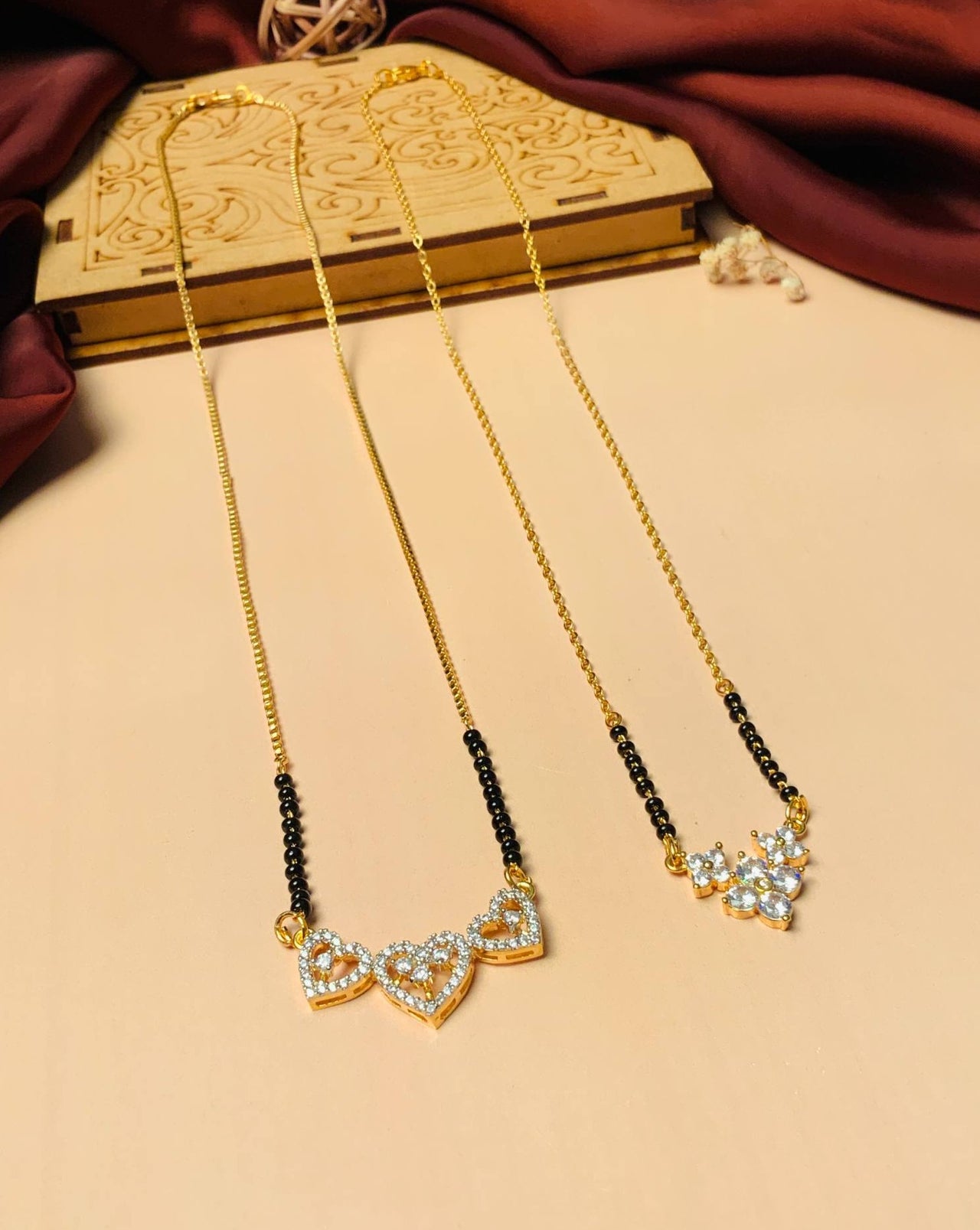 Contemporary Gold Plated American Diamond Mangalsutra Combo - Abdesignsjewellery
