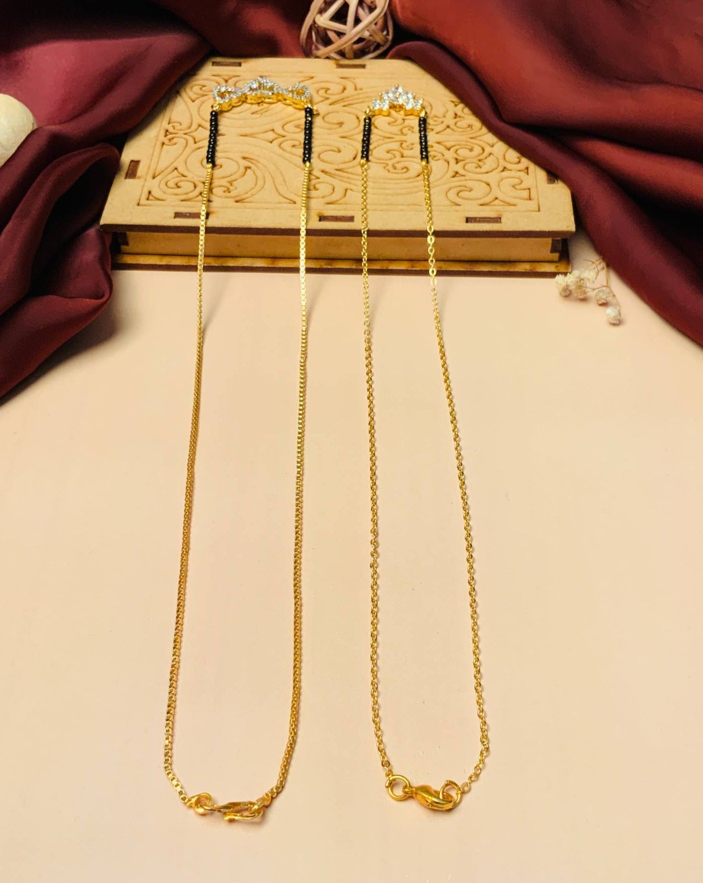 Contemporary Gold Plated American Diamond Mangalsutra Combo - Abdesignsjewellery