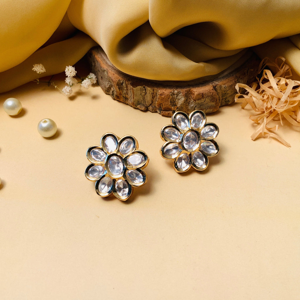 Classic Mini Polki Flower Stud Earrings - Abdesignsjewellery