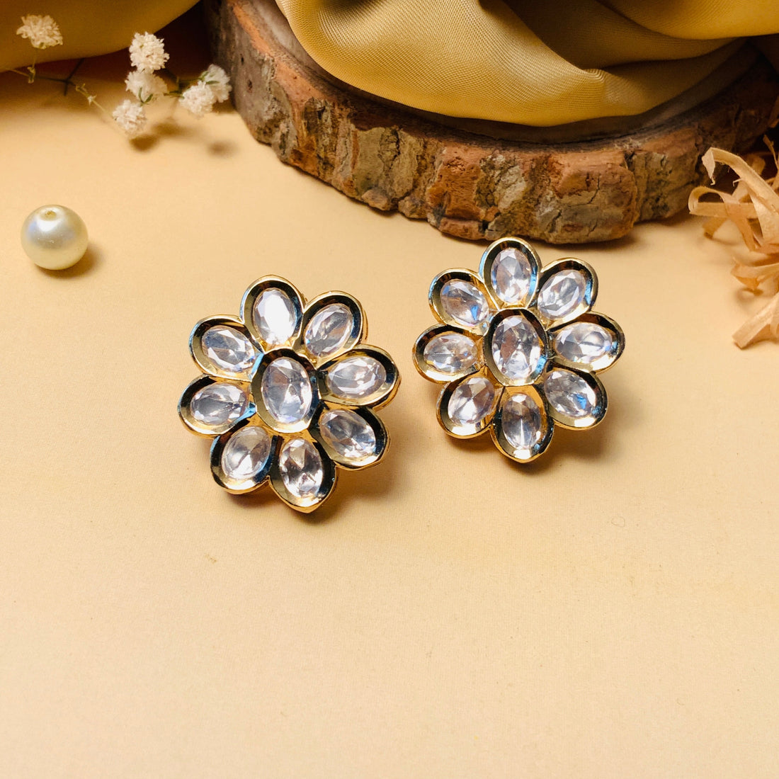 Classic Mini Polki Flower Stud Earrings - Abdesignsjewellery
