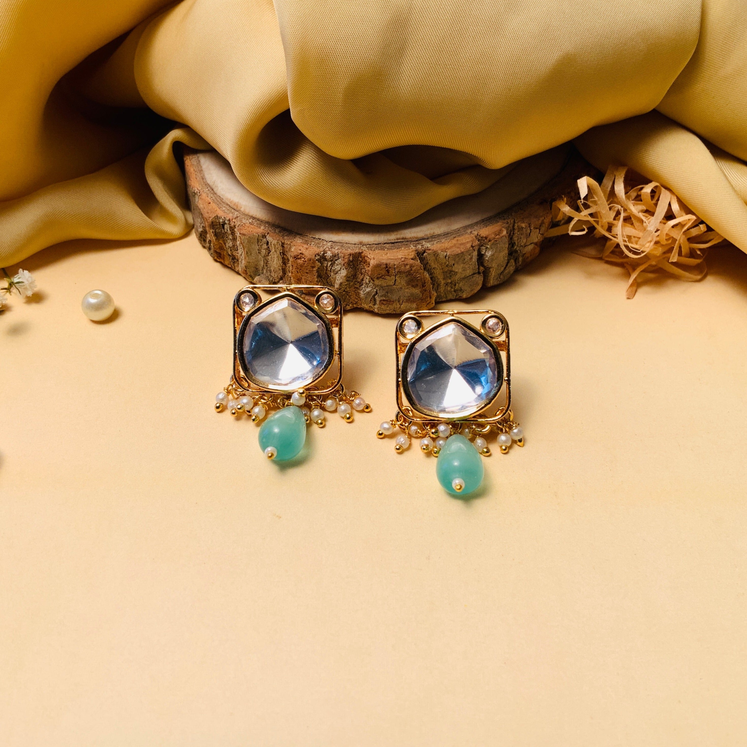 Elegant Square Shape Polki Diamond Earring - Abdesignsjewellery
