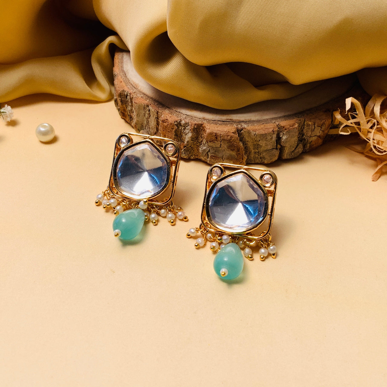 Elegant Square Shape Polki Diamond Earring - Abdesignsjewellery