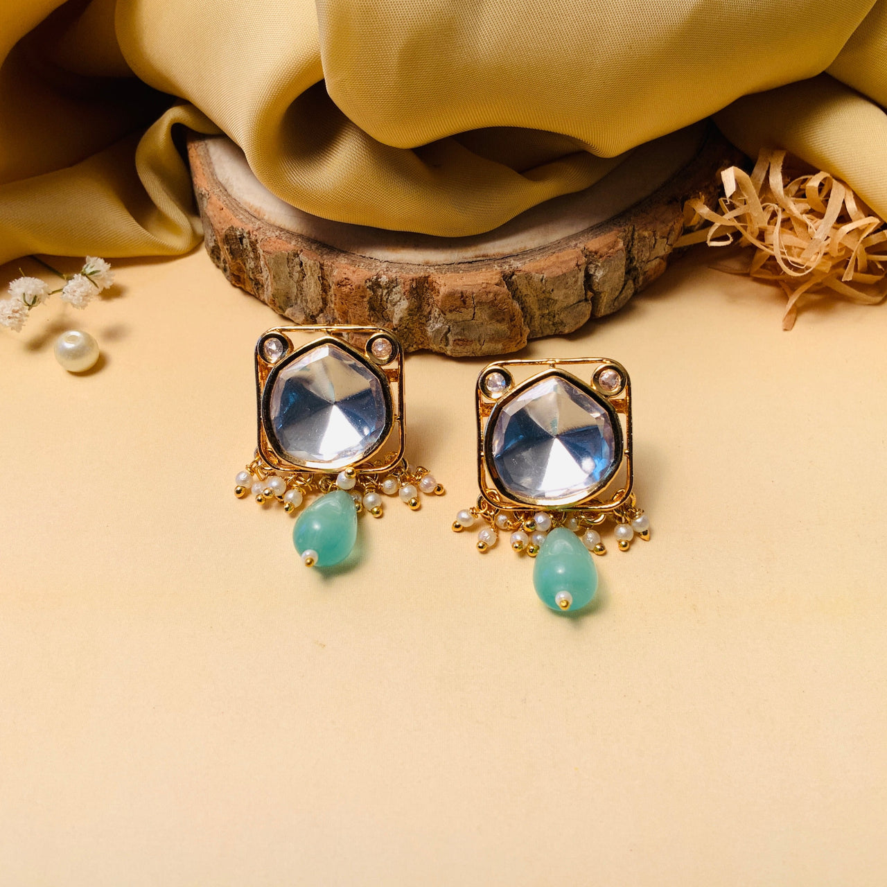Elegant Square Shape Polki Diamond Earring - Abdesignsjewellery
