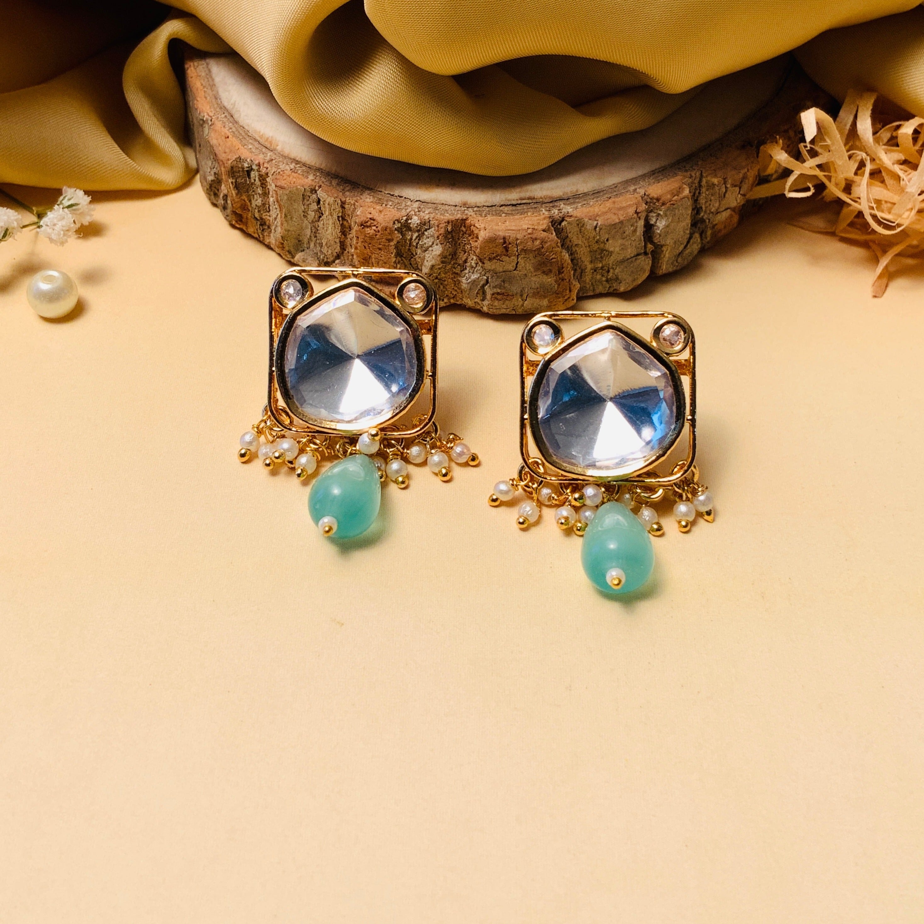 Elegant Square Shape Polki Diamond Earring - Abdesignsjewellery