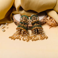 Thumbnail for Goddess Laxmi Antique Gold Plated Jhumka