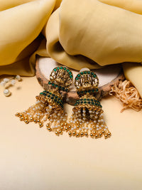 Thumbnail for Goddess Laxmi Antique Gold Plated Jhumka