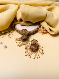 Thumbnail for Goddess Laxmi Antique Gold Plated Jhumka