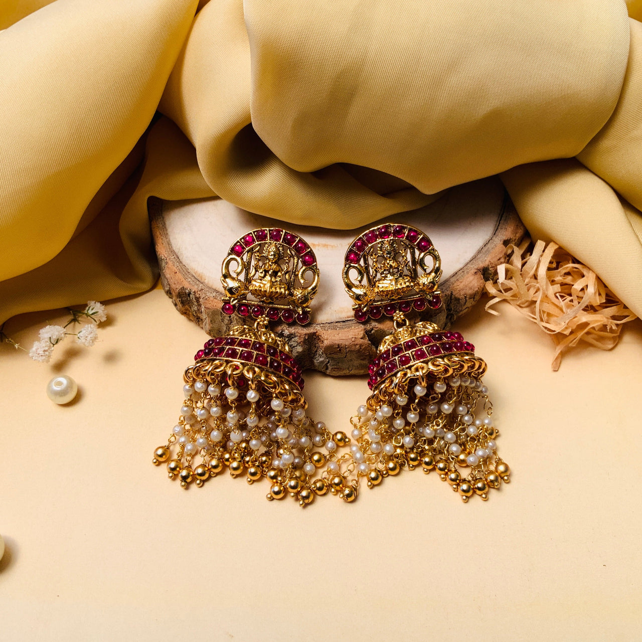 Goddess Laxmi Antique Gold Plated Jhumka