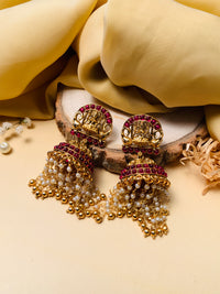 Thumbnail for Goddess Laxmi Antique Gold Plated Jhumka