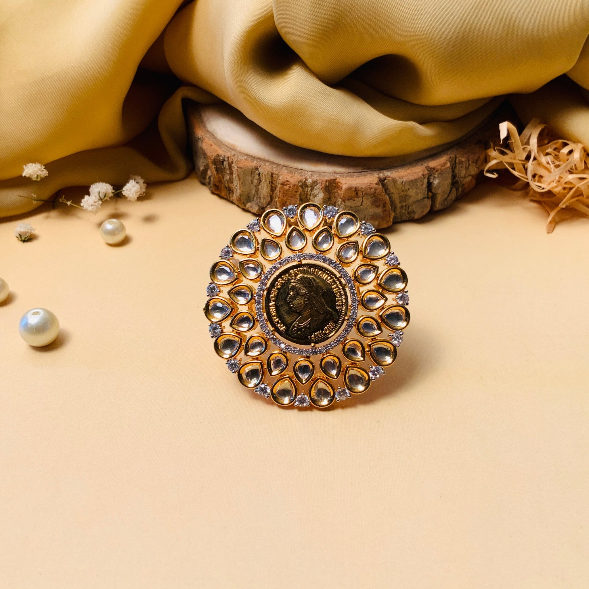 Melissa Queen Gold Plated American Diamond Ring