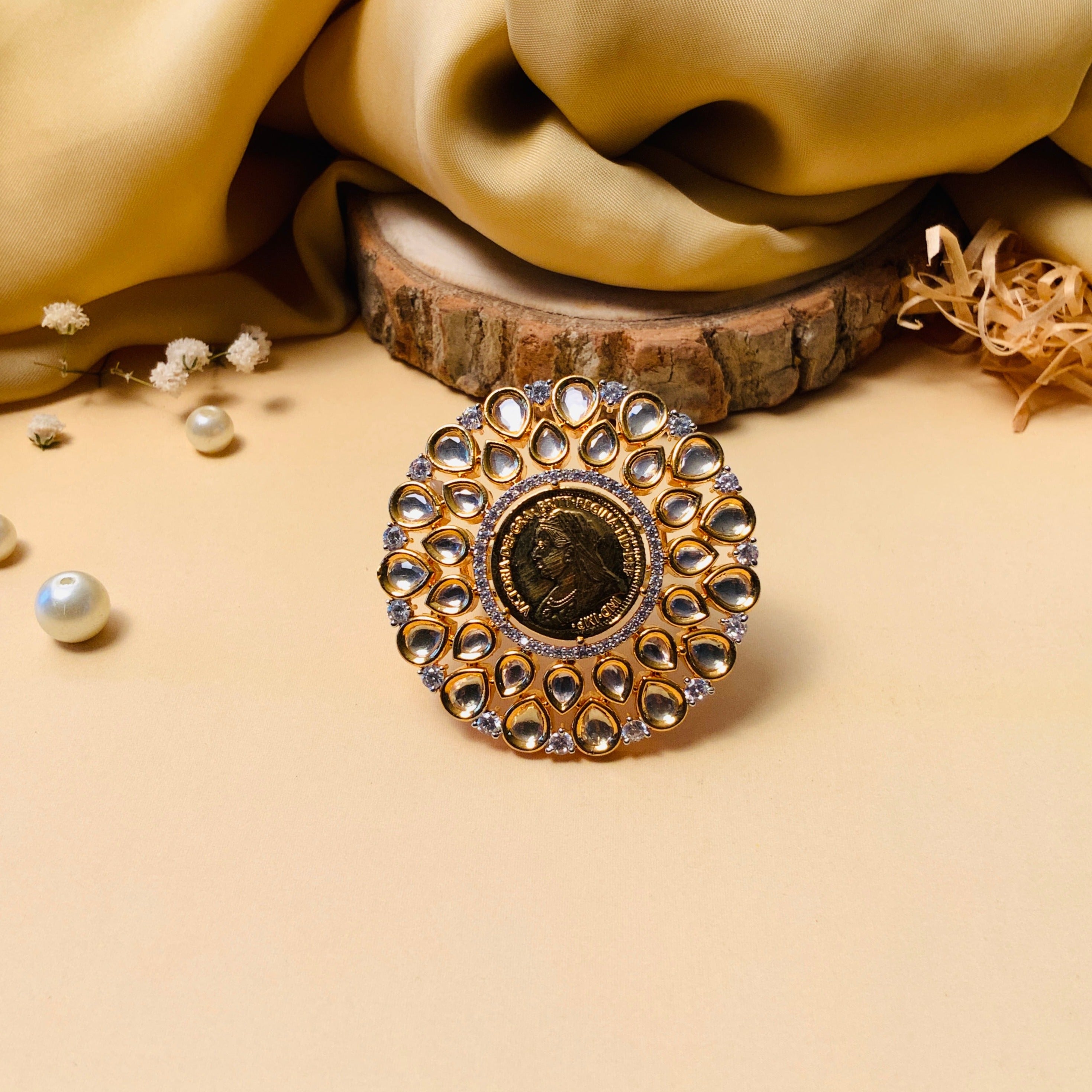 Melissa Queen Gold Plated American Diamond Ring