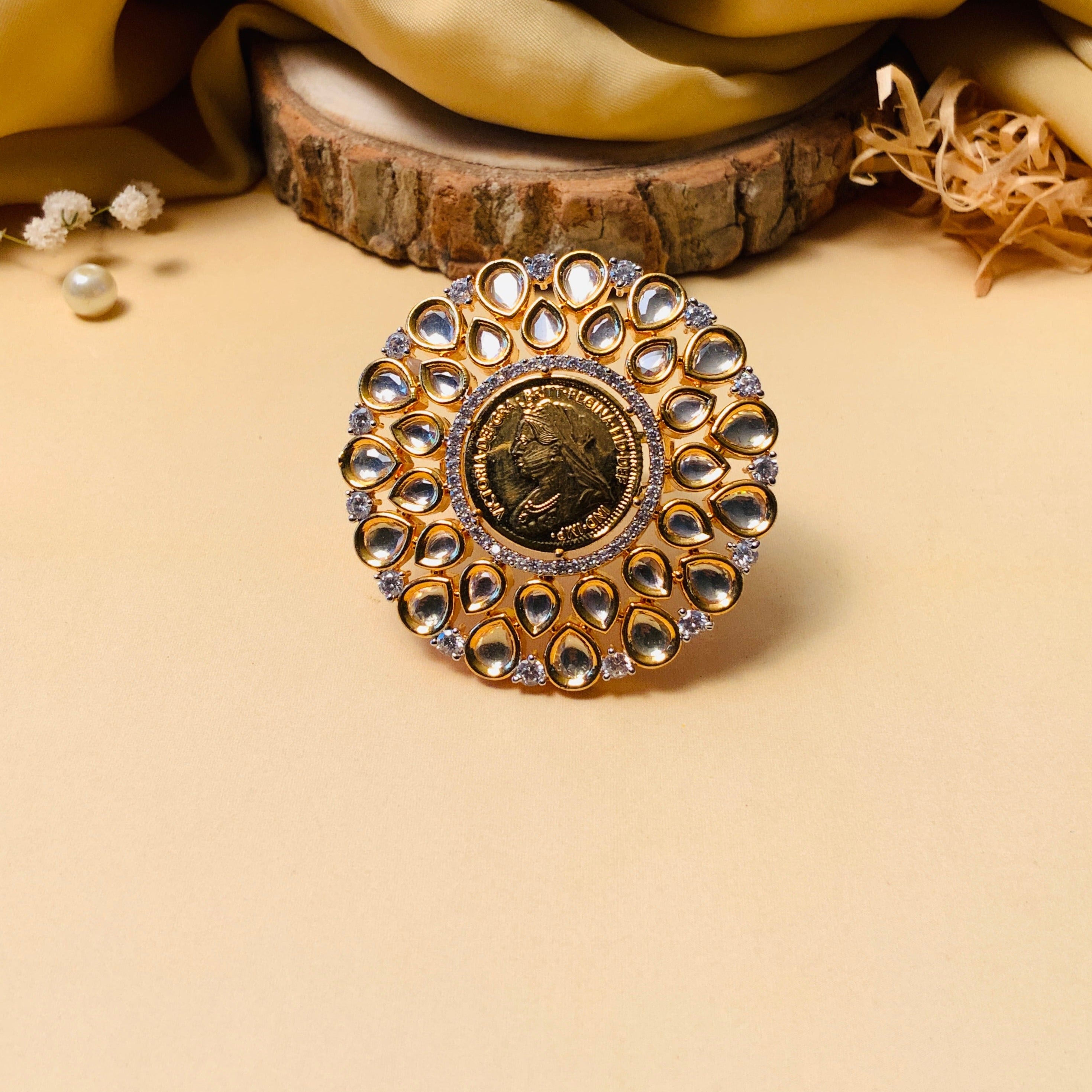 Melissa Queen Gold Plated American Diamond Ring