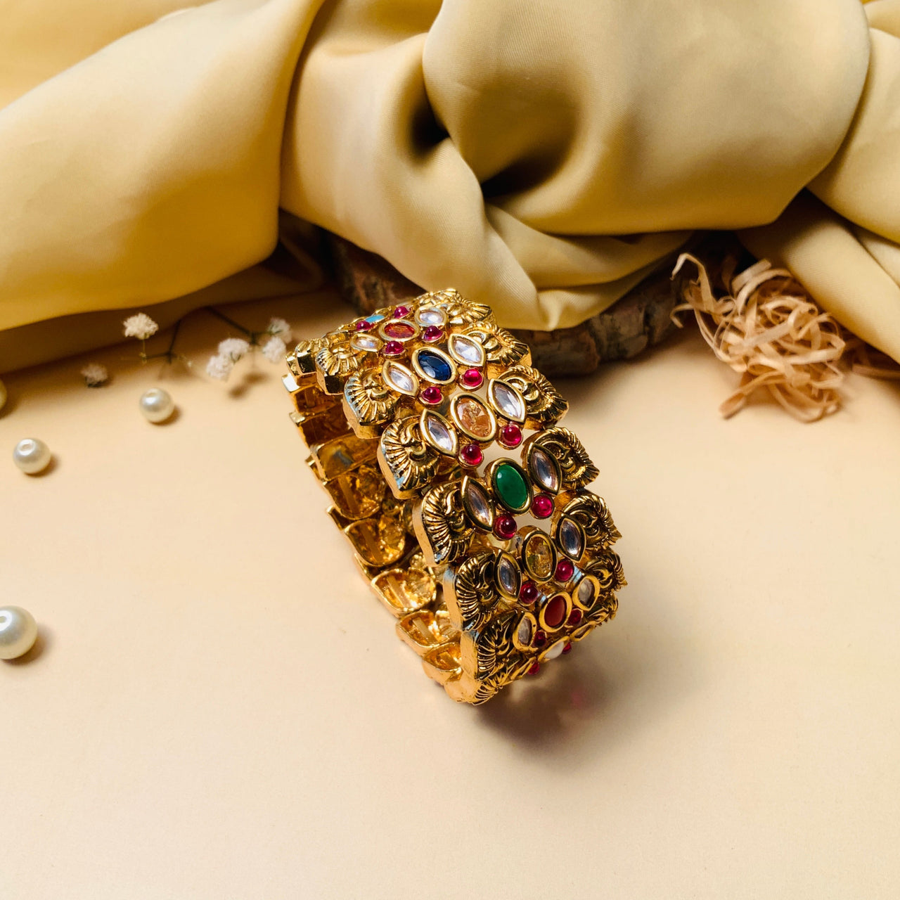 High Quality Navratna Stone Gold Plated Bracelet