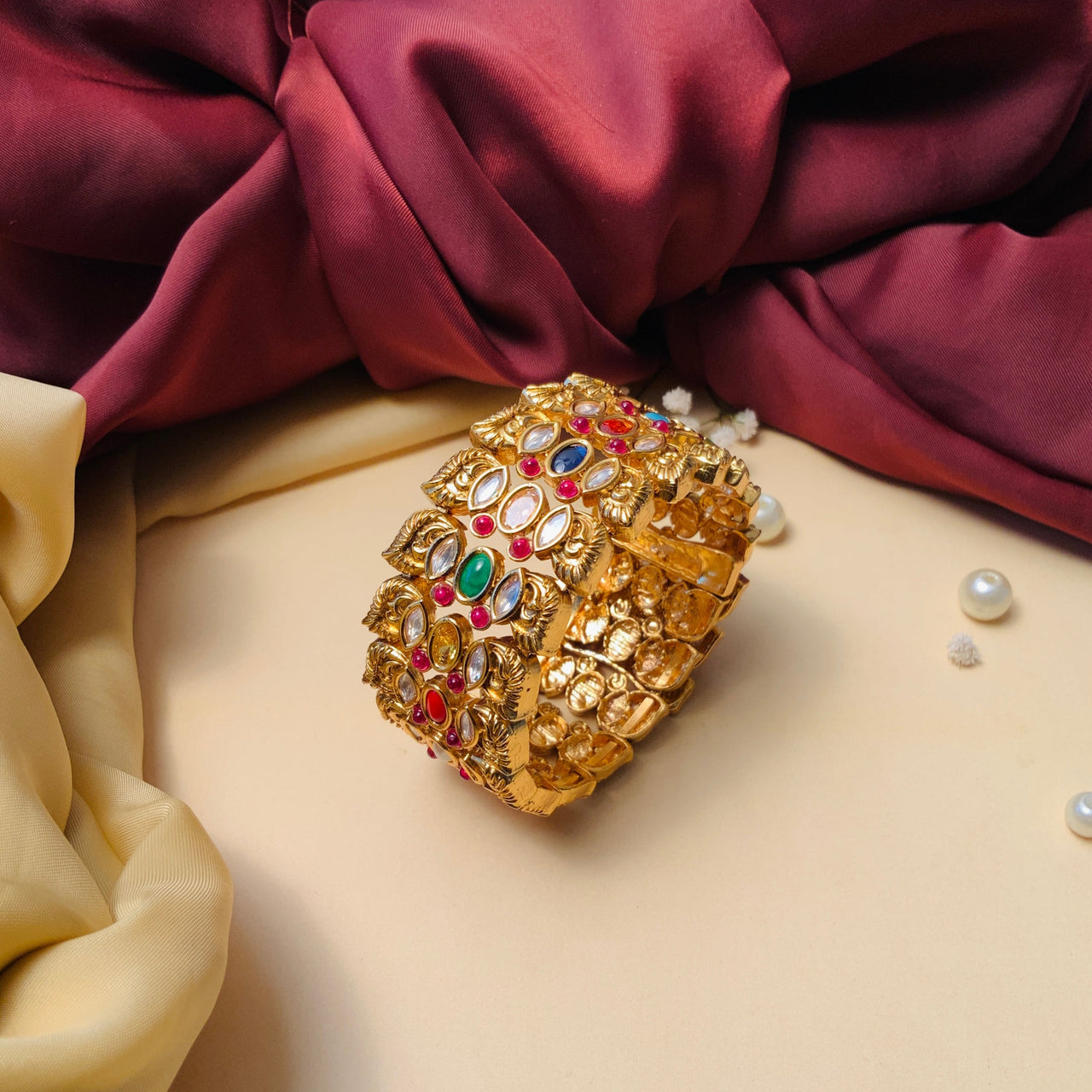 High Quality Navratna Stone Gold Plated Bracelet