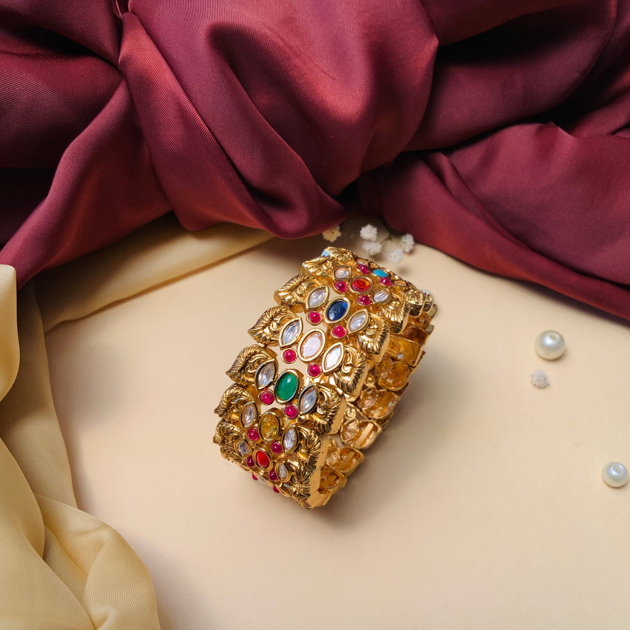 High Quality Navratna Stone Gold Plated Bracelet
