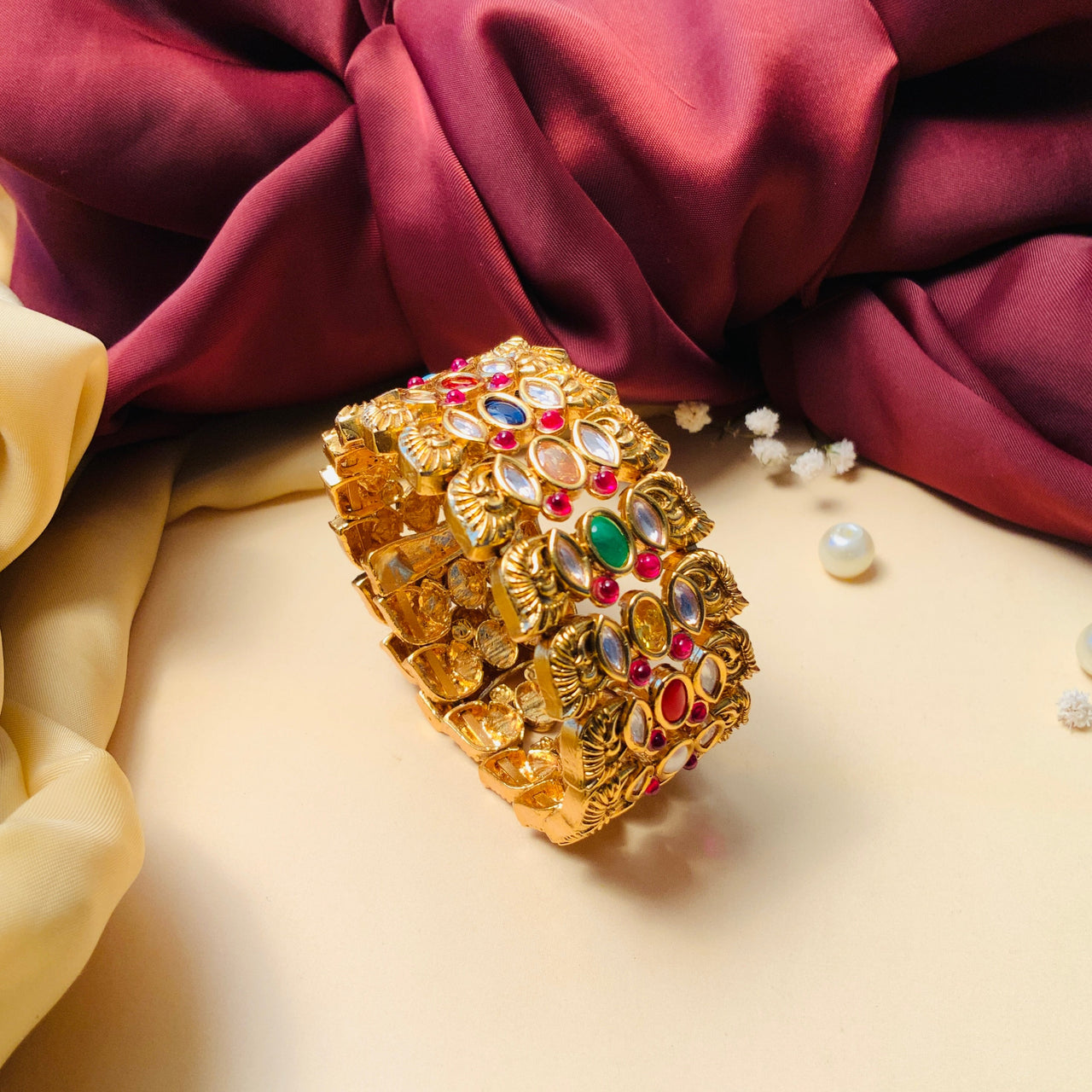 High Quality Navratna Stone Gold Plated Bracelet