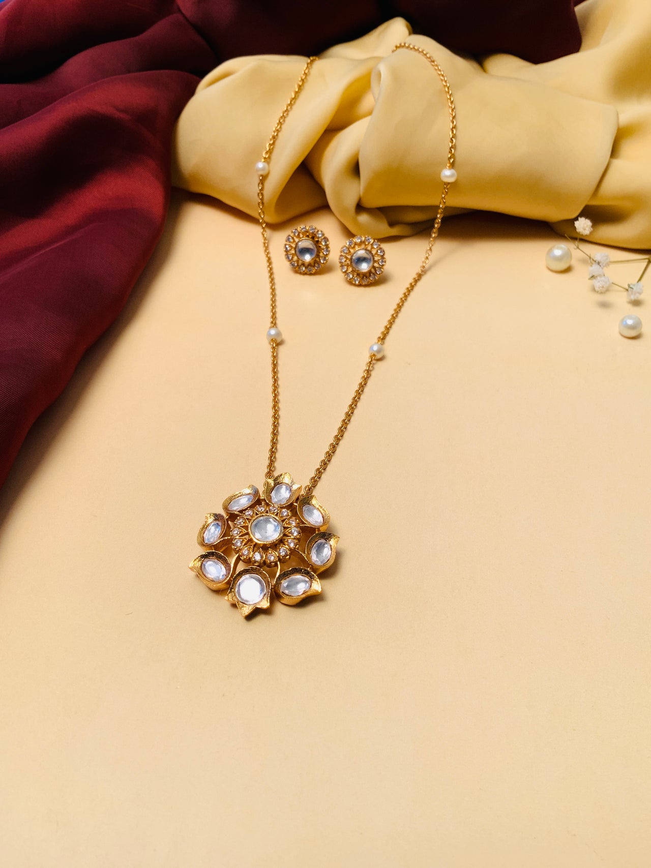 Elegant Single Line Navratna Necklace Set - Traditional South Indian  Jewelry NL26114