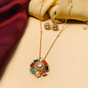 High Quality Navratna Stone Pendant and Chain