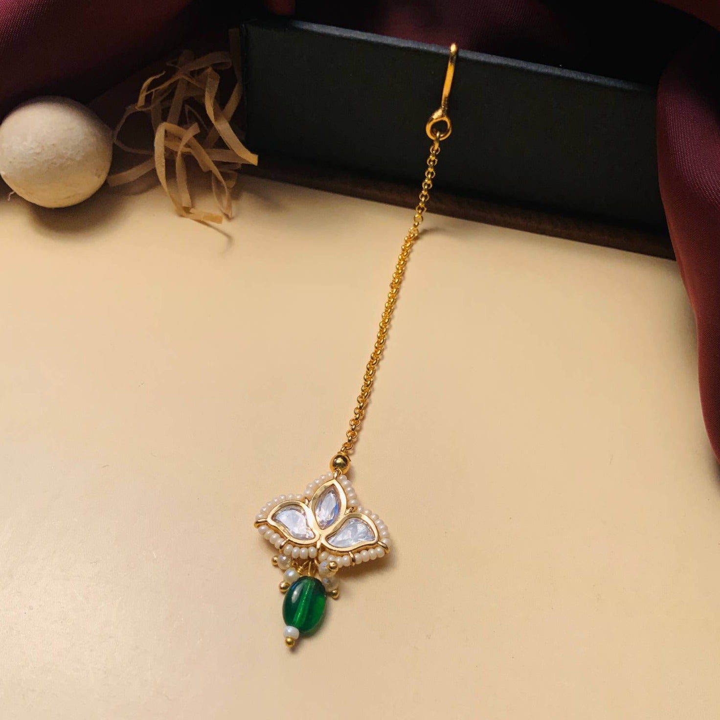Charming High Quality Gold Plated Polki MaangTikka - Abdesignsjewellery