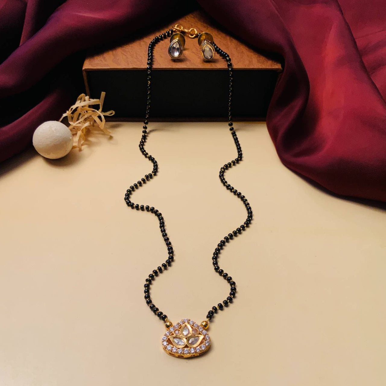 Simple Gold Plated Drop Mangalsutra & Earrings