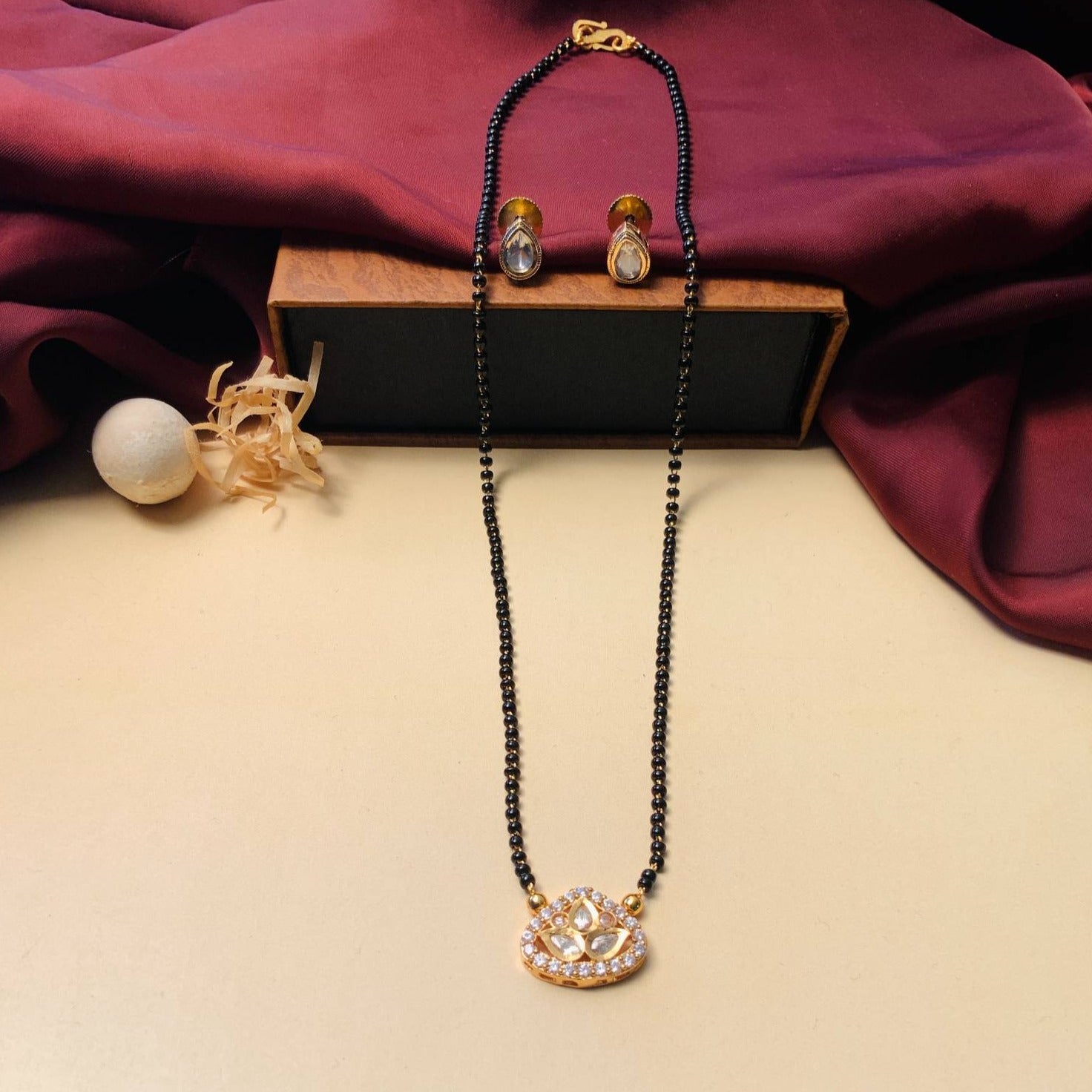 Simple Gold Plated Drop Mangalsutra & Earrings