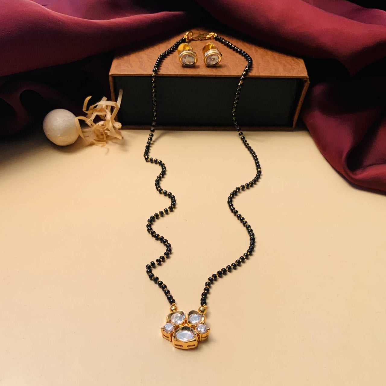 Solitaire Gold Plated Mangalsutra & Earrings